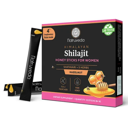 Miniatura 10 de Natruveda, Himalayan Shilajit - Palitos de miel para hombres y mujeres, 75% más de ácido fúlvico y oligominerales, miel cruda, azafrán y resina