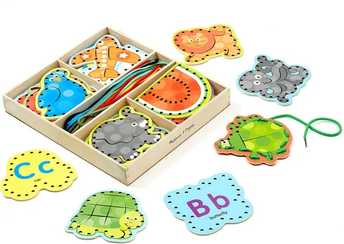 Miniatura 9 de Melissa & Doug. Juego de tarjetas de madera con paneles de doble cara y cordones a juego