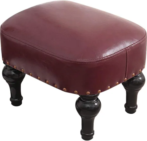 Miniatura 9 de Reposapiés tapizado vintage de cuero marrón - taburete de madera de goma del sofá del pie