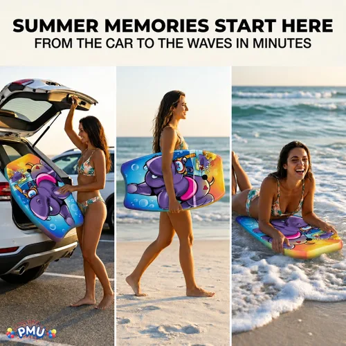 Miniatura 4 de PMU Bodyboard impreso de 26 pulgadas, correa de muñeca ligera, parte inferior lisa para playa, tabla de surf para niños, adolescentes y adultos