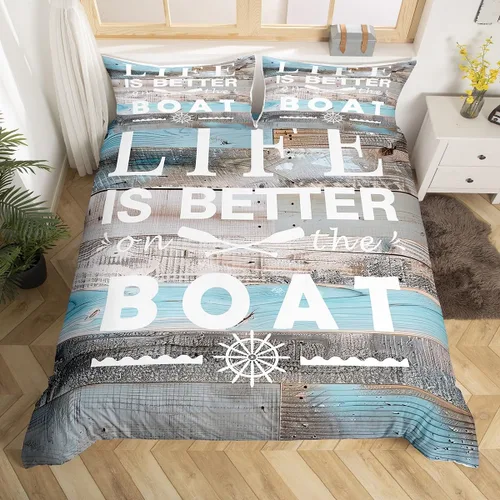 Miniatura 18 de Erosebridal Juego de ropa de cama individual con diseño de peces de lubina, la vida es mejor en el lago, funda de edredón para niños y niñas, funda