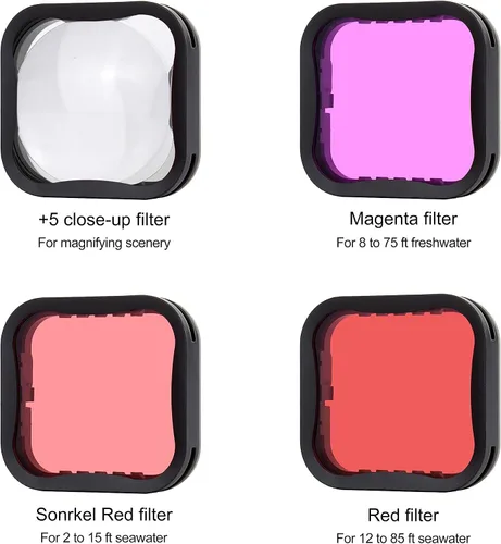 Miniatura 3 de Filtro de buceo para GoPro 7, 6, 5, Super Suit - Juego de 4 filtros de carcasa de buceo (color rojo, magenta, rosa esnórquel, filtro macro)