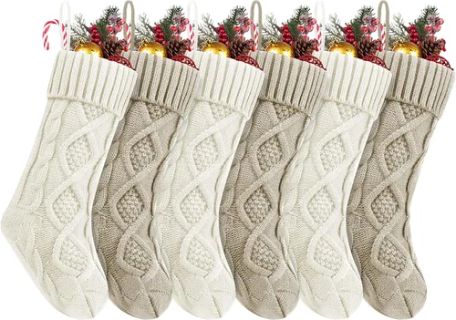 Miniatura 13 de Fesciory Calcetines de Navidad, paquete de 6 calcetines de punto grandes de 18 pulgadas y decoración para fiestas familiares de Navidad, borgoña