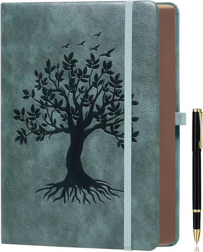 Miniatura 14 de ZXHQ - Cuadernos de diario A5 de 360 páginas a rayas con bolígrafo, para mujeres y hombres, cuaderno de escritura, diseño de árbol de la vida, Verde