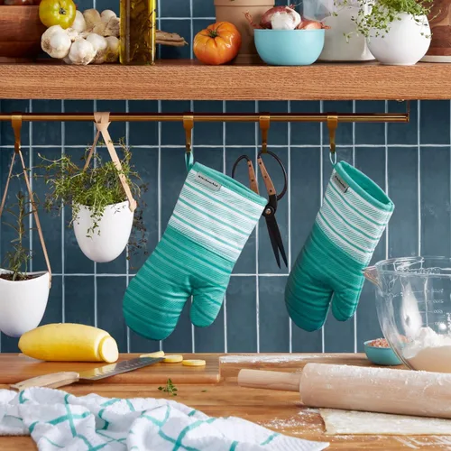 Miniatura 2 de KitchenAid Albany - Manoplas para horno, paquete de 2, Aqua Sky, 7 x 13 pulgadas