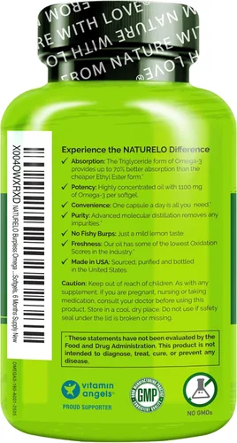 Miniatura 7 de NATURELO Suplemento de aceite de pescado omega 3 sin eructos, 1100 mg de triglicéridos omega-3, EPA + DHA, para corazón, ojos, cerebro, salud