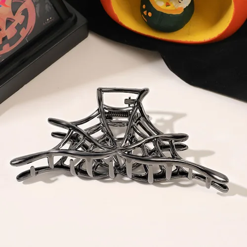 Miniatura 2 de Accesorios para el cabello de Halloween de metal negro – Pinzas para el cabello de telaraña y horquillas para mujeres y niñas, clips antideslizantes