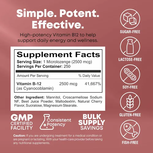 Miniatura 6 de NutraBulk Vitamina B12 Pastillas de disolución rápida de 2500 mcg - Sublingual B-12 con sabor a cereza - Suplemento de vitaminas B12