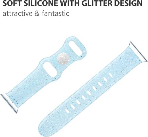 Miniatura 2 de EDIMENS Correa deportiva compatible con correas de Apple Watch de 1.61, 1.49, 1.57 y 1.57 pulgadas, correa de repuesto pequeña de silicona brillante