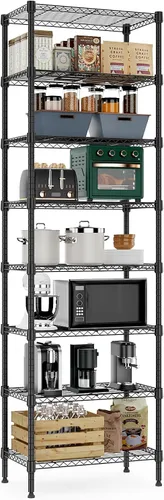 Miniatura 11 de M MZG Estantería de almacenamiento de 5 estantes, estantería de alambre de metal resistente, estantería de almacenamiento ajustable para garaje