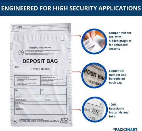 Miniatura 3 de Bolsas de plástico opacas de 9 x 12 pulgadas Depósitos bancarios seguros, manejo de efectivo o transporte seguro de divisas Códigos de barras