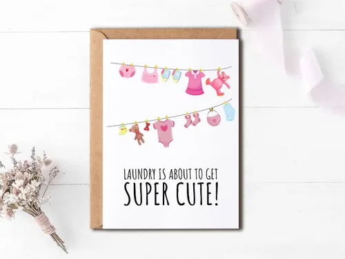 Miniatura 3 de EdgarGifts Laundry Is About To Get Super Cute - Bonita tarjeta de felicitación para bebé, adorable tarjeta de baby shower para niña, ropa sucia