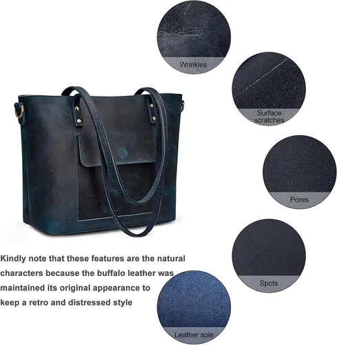 Miniatura 28 de S-ZONE Bolso bandolera vintage de cuero genuino para mujer