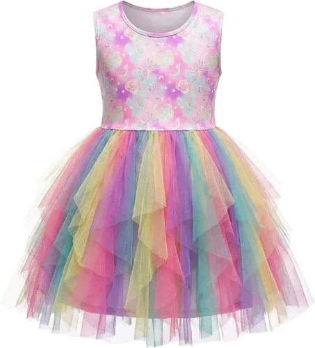 Miniatura 9 de VIKITA Vestido tutú para niñas pequeñas, falda de princesa de tul de sirena, traje de fiesta de cumpleaños de verano para niñas pequeñas de 3 a 8