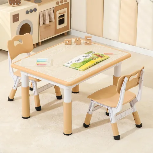 Hulaibit Mesa y 2 sillas para niños pequeños, juego de mesa y sillas para niños de altura ajustable, 31.5 pulgadas de largo x 23.6 pulgadas de