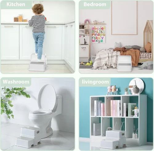 Miniatura 6 de Victostar Taburete para Niños Pequeños, Taburete de 2 Niveles para Niños para Lavabo de Baño, Taburete para Orinal con Superficie Antideslizante