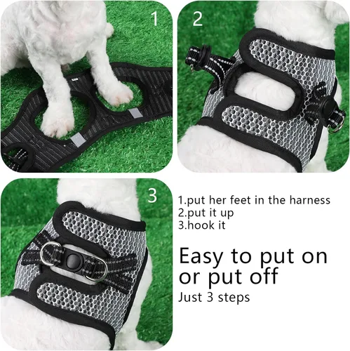 Miniatura 7 de Arnés para perros – Chaleco transpirable para cachorros para perros pequeños, arnés de malla para gatos (negro, S)