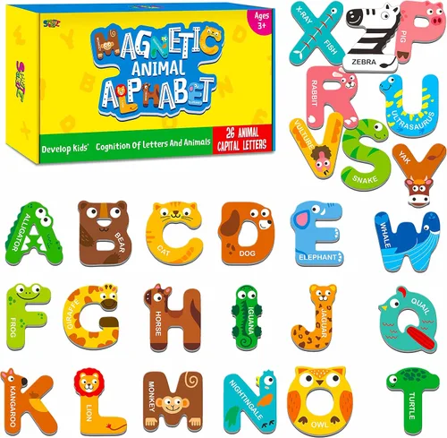 Letras magnéticas de gran tamaño, lindos imanes del alfabeto ABC con animales para refrigerador, juguetes educativos de animales mayúsculos