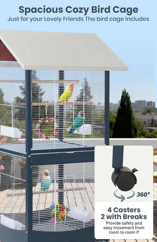Miniatura 4 de Garvee Jaula para pájaros, jaula para pájaros extra grande de 66 pulgadas de alto, con bandeja extraíble, techo impermeable, fácil de limpiar