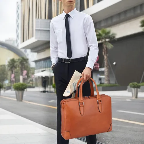 Miniatura 3 de Banuce Maletín de cuero italiano de grano completo para hombres 14 pulgadas bolsas de viaje Bolsas de negocios bolsa de viaje bolsa de accesorios
