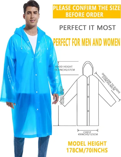 Miniatura 83 de 2 abrigos de lluvia de Borogo para adultos, chaquetas de lluvia reutilizables para hombres y mujeres