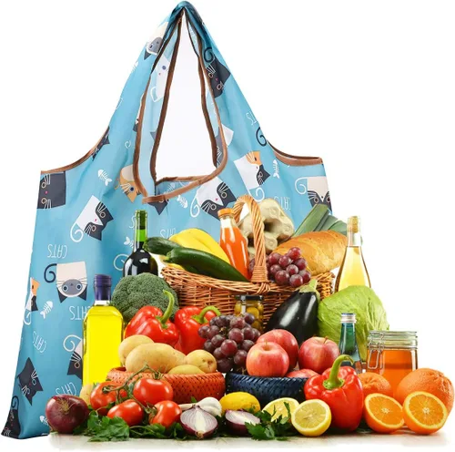Miniatura 6 de Gophra - Bolsa de comestibles reutilizable, paquete de 2 unidades, grande, lavable, plegable, respetuosa con el medio ambiente, de nailon