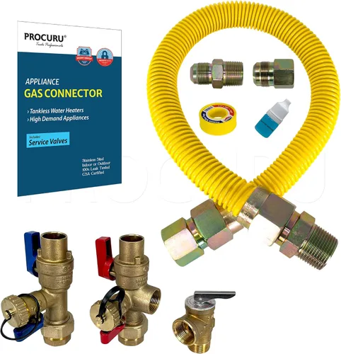 Miniatura 15 de PROCURU Conector de gas flexible universal de 1" de diámetro exterior x 24" (2 pies) x 3/4" MIP x 3/4" FIP, con/sin válvulas de servicio, tubería