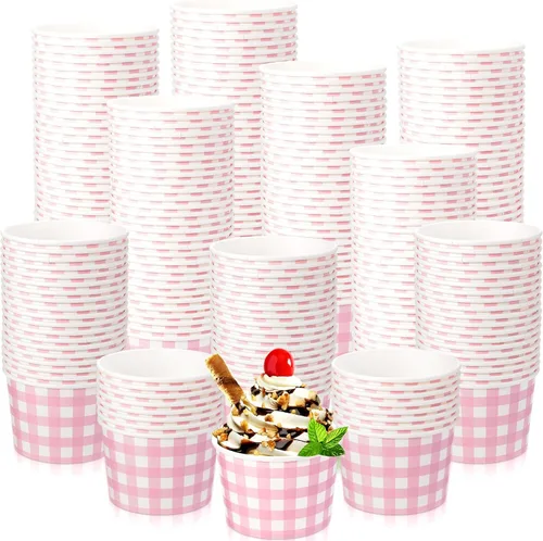 Miniatura 12 de Sieral Paquete de 50 tazas de papel de helado de guingán de 9 onzas, cuencos desechables de picnic, postre de búfalo a cuadros, cuenco de papel a