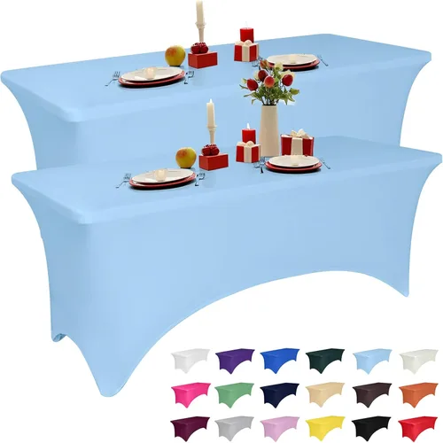 Miniatura 29 de Paquete de 2 manteles de elastano negro de 6 pies para mesas rectangulares, ajustado y elástico, lavable, resistente a las arrugas, perfecto