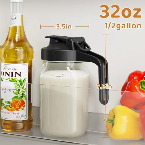 Miniatura 2 de Jarra de leche materna, tarro Mason de 32 onzas, tarro de boca ancha con tapa abatible verde y boquilla de vertido, sello hermético resistente