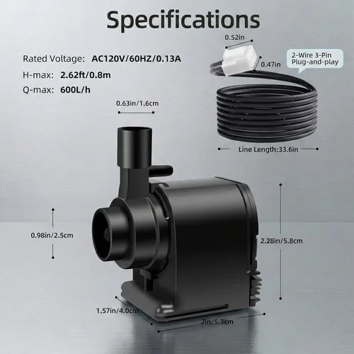 Miniatura 6 de AP1200 AC120V Bomba de agua comercial para máquina de hielo compatible con HZB-30F, HZB-38F, HZB-32, HZB-45, HZB-65, HZB-90, HZB-120 y HZB-160