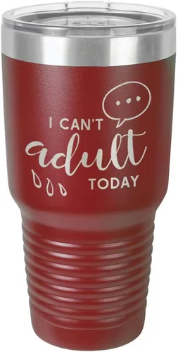 Miniatura 10 de Vaso grabado con texto en inglés "I CAN'T ADULT TODAY", de acero con recubrimiento de polvo grabado con láser, taza de viaje con camello polar sin