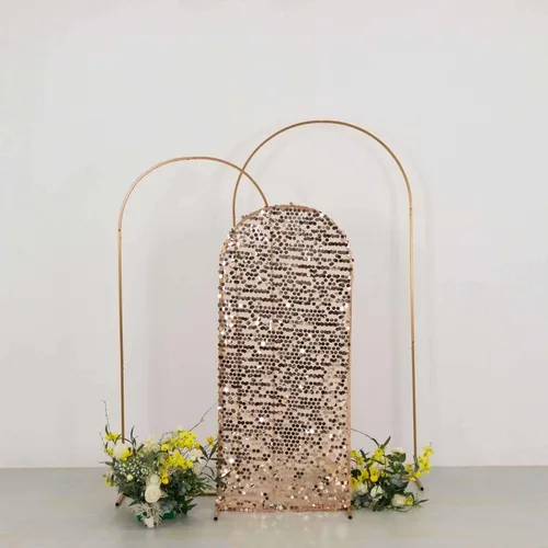 Miniatura 14 de Efavormart - Funda para telón de fondo de lentejuelas color plateado brillante para arco de boda con parte superior redonda, de una cara, 5 pies