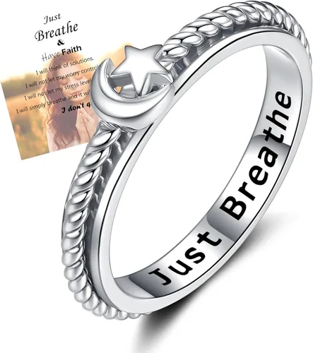 Miniatura 7 de ZOEXUE Anillo giratorio de ansiedad - Cruz/Margarita/Estrellas lunares/Circonita cúbica/Huella de pata en plata de ley, anillo para aliviar