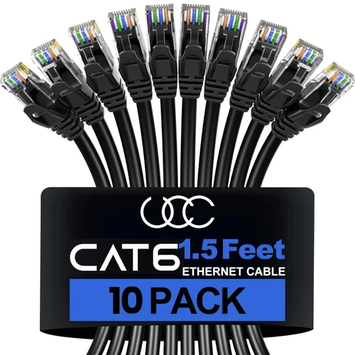 Miniatura 21 de Cable Ethernet Cat6 – Paquete de 10 unidades (5.9 ft) Cat 6 RJ45, LAN, Utp, red, parche, cable de Internet, 6 pies Multi - paquete de 10