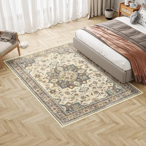 Miniatura 52 de Dripex - Tapete de pasillo lavable de 2 x 8 pies desgastado, medallón oriental, antideslizante, resistente a las manchas, plegable y delgado