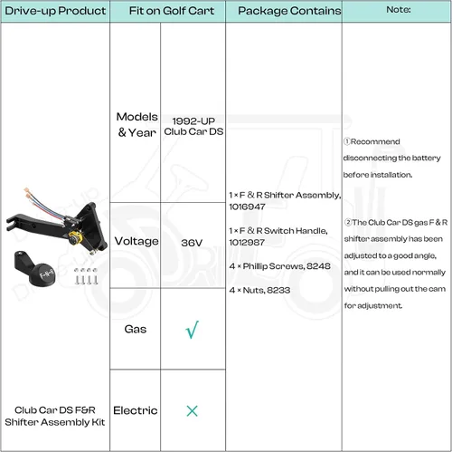 Miniatura 7 de Drive-up Kit de montaje de palanca de cambios hacia adelante y marcha atrás para Club Car DS 1992-Up Gas Golf Cart OEM 1016947 8248 8233