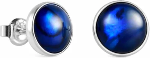 Miniatura 15 de Aretes de plata de ley 925 maciza hechos a mano con piedras preciosas redondas para mujeres y hombres, disponibles en piedras azules, negras