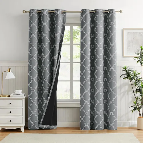 Miniatura 30 de Melodieux Cortinas 100% opacas de 96 pulgadas de largo para sala de estar, dormitorio estilo marroquí, aislamiento térmico, ahorro de energía