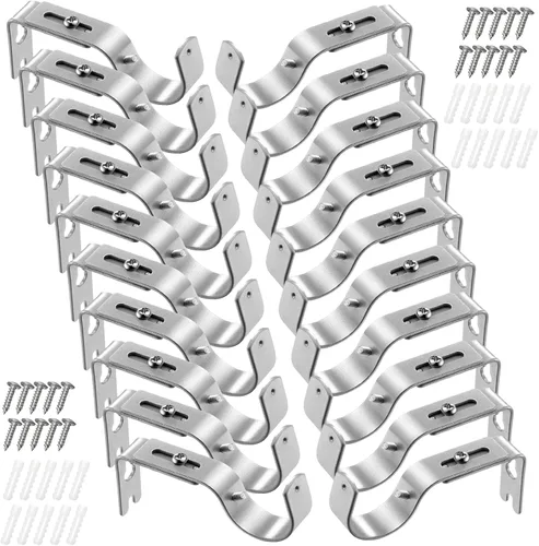 Miniatura 11 de Frienda 4 soportes de barra de cortina resistentes pintados de plata ajustables para barra de cortina de 1 pulgada de diámetro, soportes de Plata