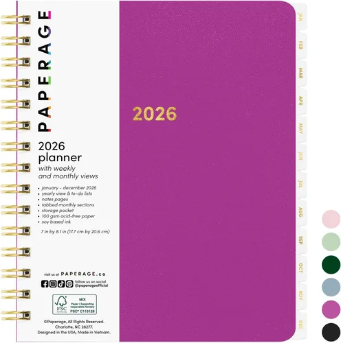 Miniatura 22 de PAPERAGE Agenda semanal y mensual 2026, 12 meses (enero de 2026 a diciembre de 2026), 5.6 x 8 pulgadas, agenda 2026 de tapa dura con hojas semanales