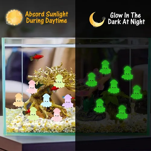 Miniatura 6 de 40 piezas de pequeños calamares luminosos de resina en miniatura, animales marinos en miniatura para decoración de acuario, jardín de hadas