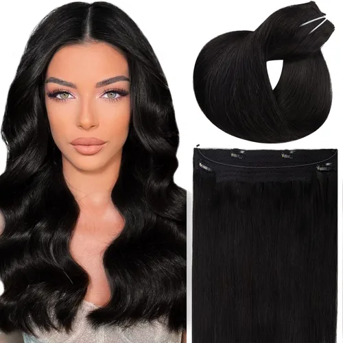 Miniatura 23 de Loxxy Extensiones de cabello con alambre, color negro natural, 14 pulgadas, 2.65 oz, 100% cabello humano real, extensión de cabello invisible