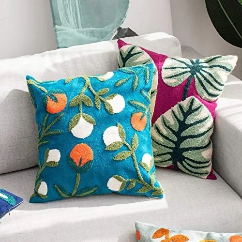 Miniatura 3 de MOCOFO Funda de almohada de lona bordada con flores, bordado de primavera, artesanía, moderna, simple, funda de almohada para sofá, dormitorio