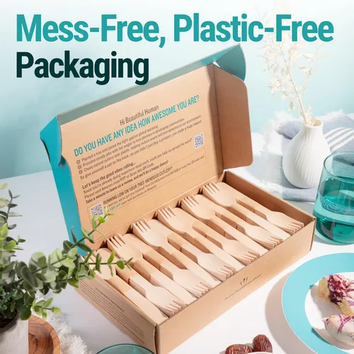 Miniatura 8 de Tenedores de madera desechables para comer, 300 piezas, resistentes y afilados, nuestra madera certificada FSC sin culpa protege los bosques, una