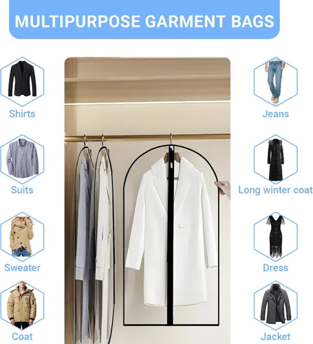 Miniatura 3 de Bolsas transparentes para colgar ropa, 40 pulgadas (juego de 6), bolsas de traje para almacenamiento en armario, bolsas de plástico a prueba