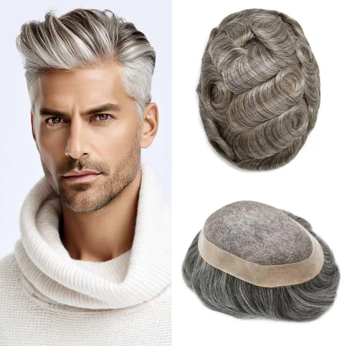 Miniatura 41 de Mens Toupee Hair Piece For Men Fine Mono Men Hair System Toupee For Men Hair Piece Real Human Hair System For Men Protesis Capilar Para Hombre 6x9