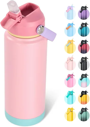 Miniatura 35 de Fijinhom Botella de agua aislada de acero inoxidable de 18 oz, de boca ancha, de doble pared, con vacío, con pajita de silicona, a prueba de sudor