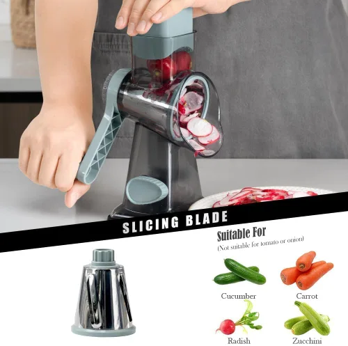 Miniatura 2 de Badelite Rallador de queso, triturador de queso y verduras, rallador para cocina, 3 cuchillas intercambiables para queso, papa, calabacín, nueces