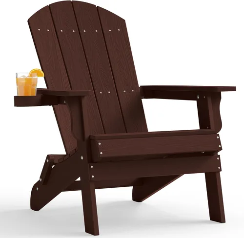 Miniatura 17 de YEFU Silla Adirondack, silla Adirondack de plástico de gran tamaño, sillas plegables para exteriores con soporte para tazas, silla de césped